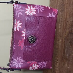 Anne Klein Floral Crossbody Bag - pink/cranberry with gold tone metal accents